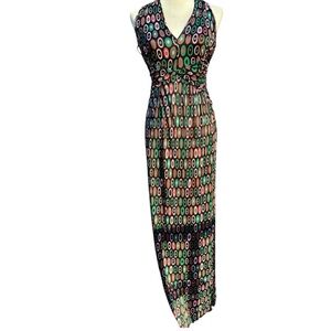 Missoni Halter Tie Neck Dress Size 6 Black Pink Green Maxi Dress